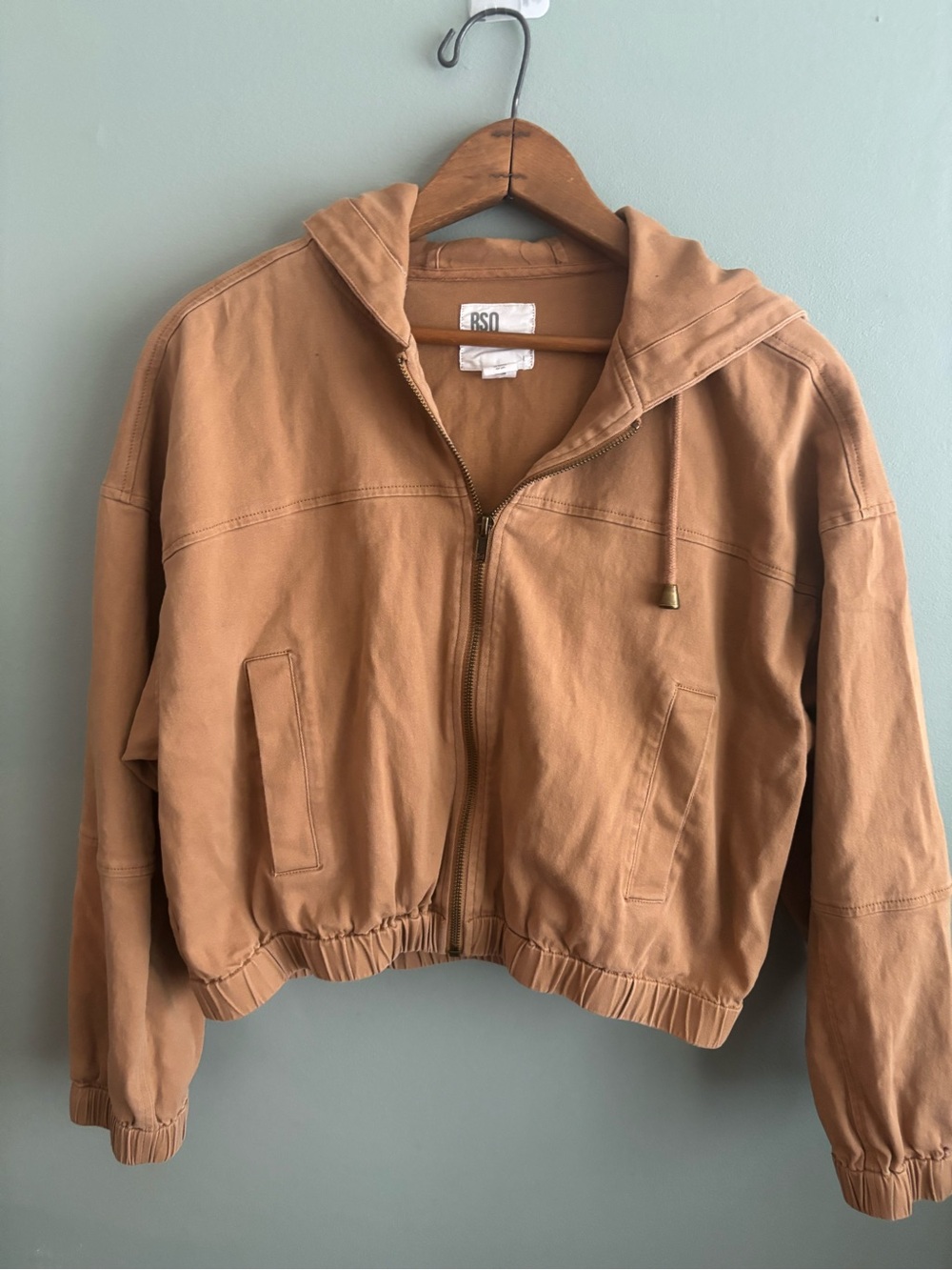 RSQ Tan Cropped Canvas Hooded Utility Jacket - Size Small